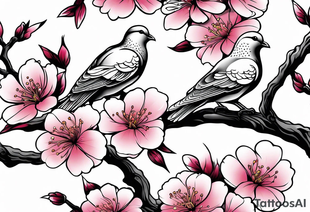 Cherry blossom with 3 doves tattoo idea