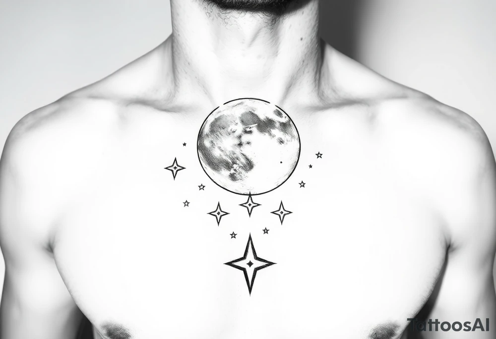 Moon and stars tattoo idea
