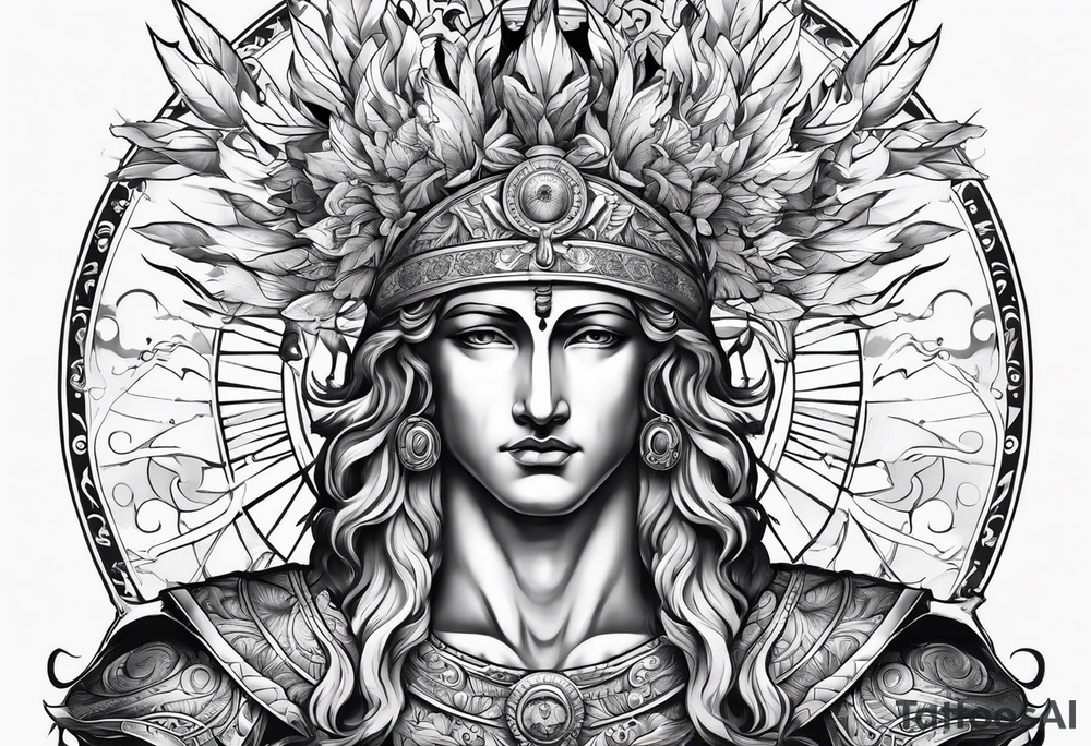 apollo
god of the sun
with his bow
upper body tattoo idea