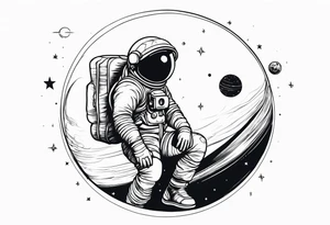 an astronaut hunched over in space from the back holding a planet in his hands tattoo idea