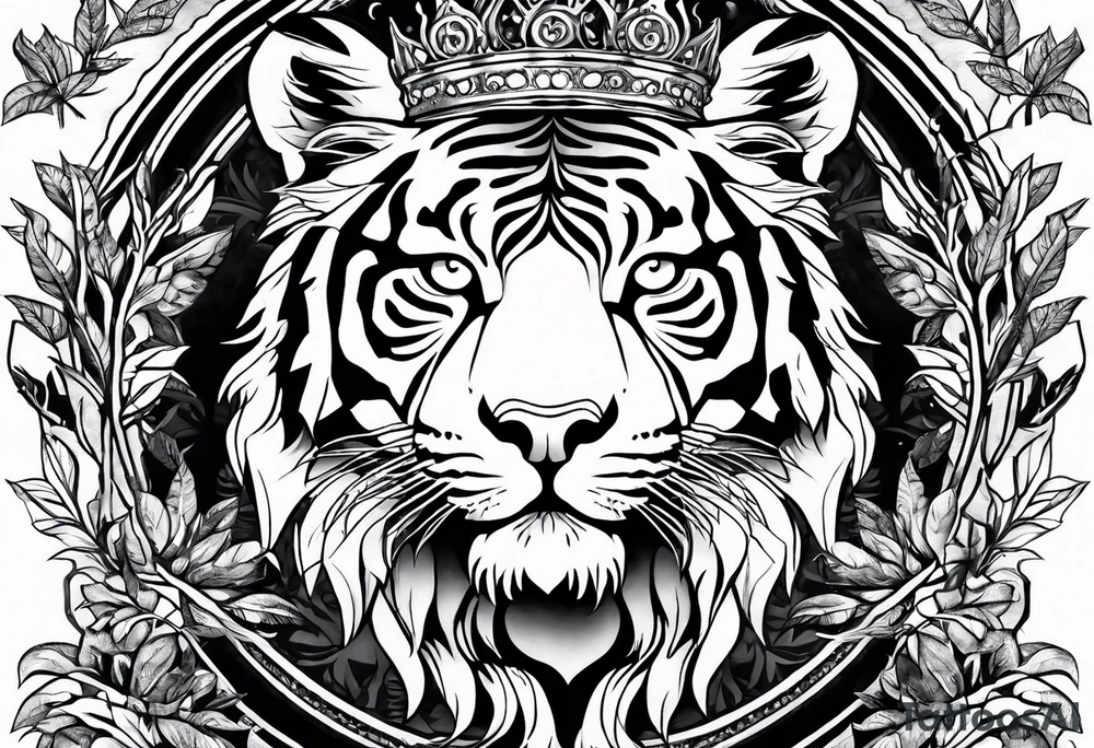 Tree of life with a tiger and a crown tattoo idea
