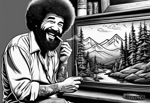 bob ross smoking cigarette tattoo idea