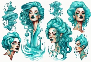 a tall woman made of water with turquoise hair tattoo idea