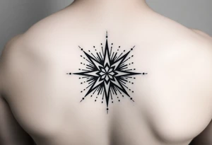 A highly artistic tattoo design with a central focus on a radiant star, symbolizing guidance and empowerment. black and white. small tattoo idea