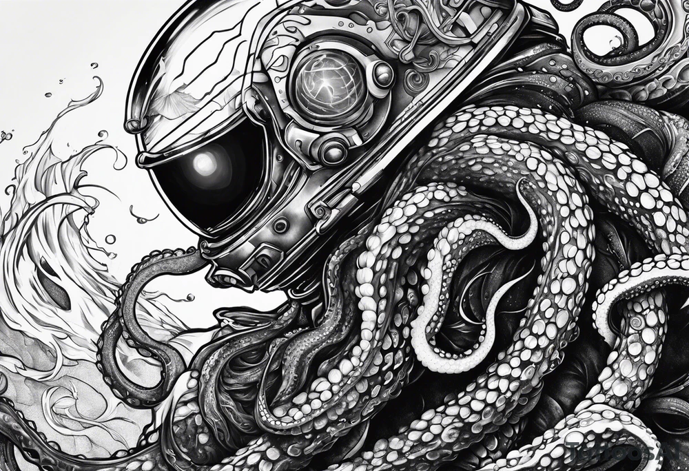Space man fighting octopus tattoo idea