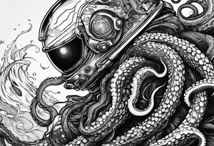 Space man fighting octopus tattoo idea