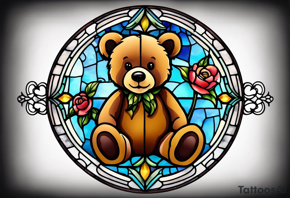 Teddy bear stain glass tattoo idea
