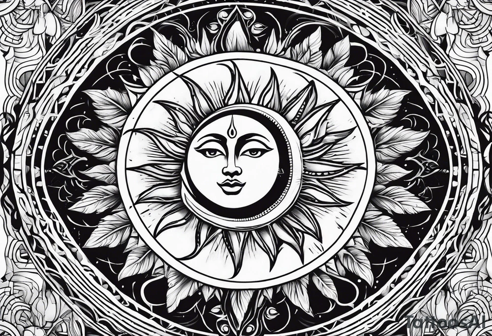 Sun moon pattern tattoo idea