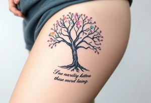 magical tree of life with a saying underneath tattoo idea