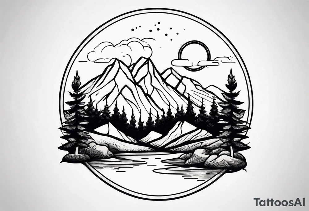 small circle shape trees mountain tattoo idea