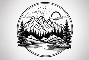 small circle shape trees mountain tattoo idea