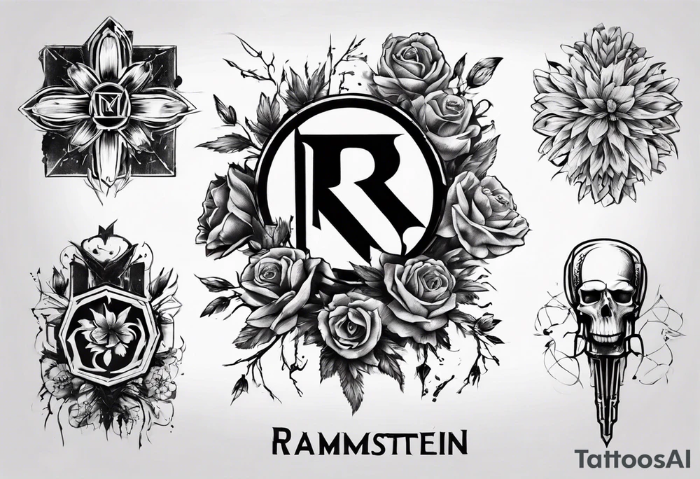 Rammstein logo with flowers around tattoo idea