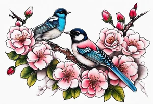 Japanese cherry blossom with birds, butterflies and rose tattoo idea