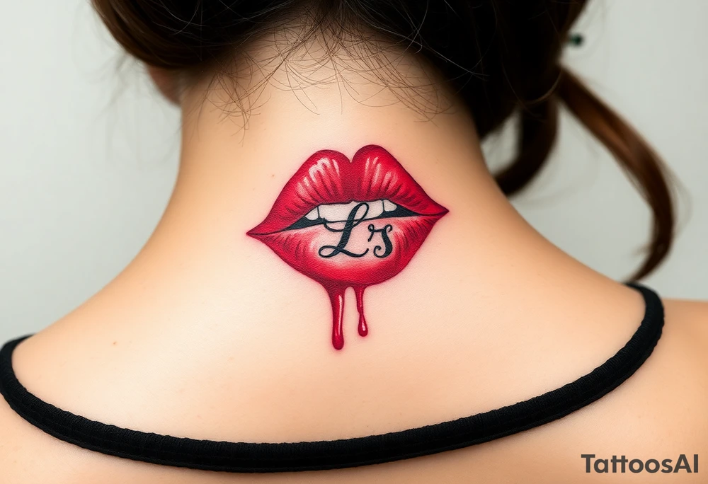 Stain from lipstick kiss with initial lowercase lrs tattoo idea