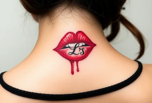 Stain from lipstick kiss with initial lowercase lrs tattoo idea