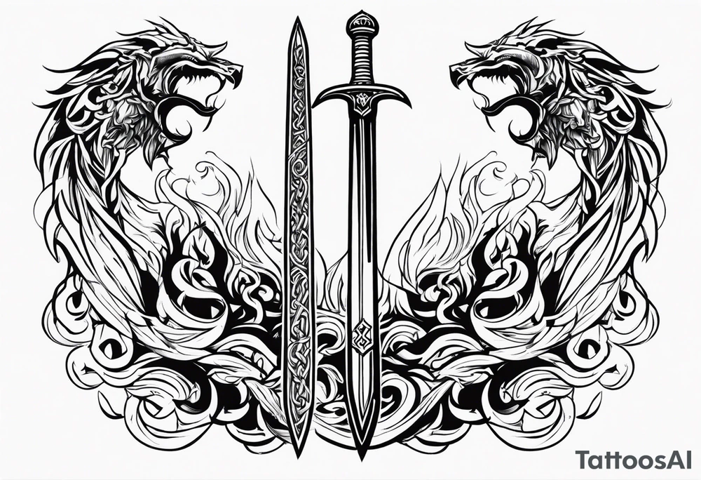 Valhalla sword fire chains tattoo idea