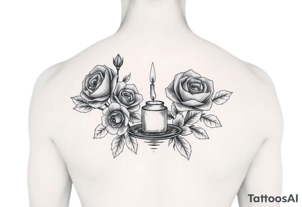 Blue roses, water, candle tattoo idea