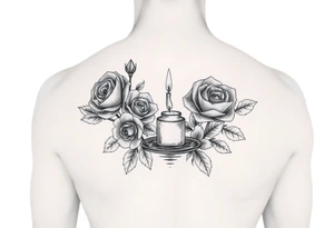 Blue roses, water, candle tattoo idea