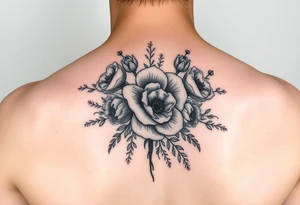 vintage bouquet of wild roses and meadow flowers with morning dew tattoo idea