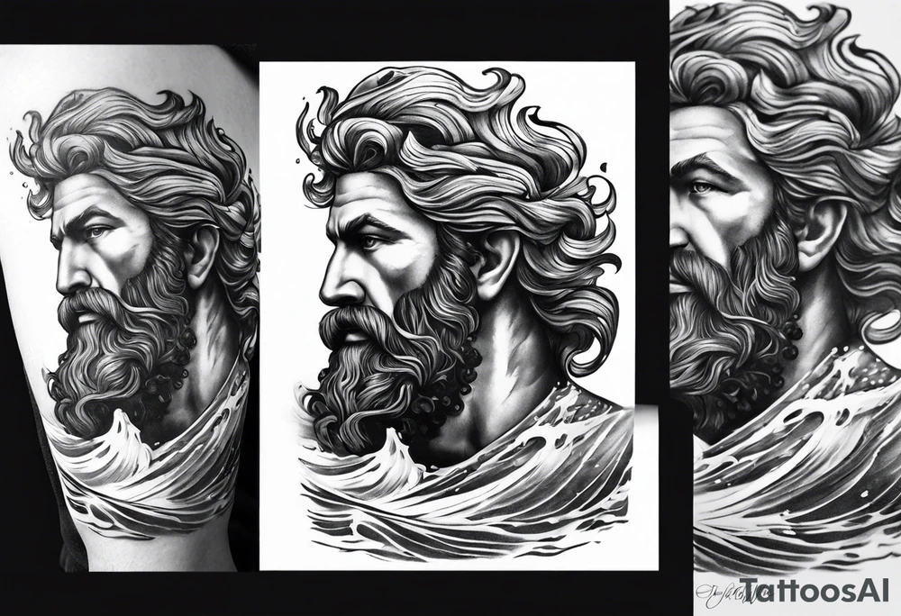 Poseidon steht in einer Welle im Meer tattoo idea
