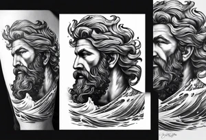 Poseidon steht in einer Welle im Meer tattoo idea