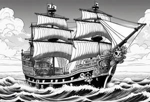 ONE PIECE SHIP THOUSAND SUNNY WITH STRAWHATS CREW tattoo idea