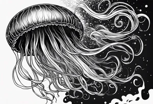 A galaxy inside a mystical jellyfish with long flowing tentacles. Not very wide tattoo idea