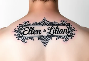Geometric symetric with Ellen and Lilian names hidden tattoo idea