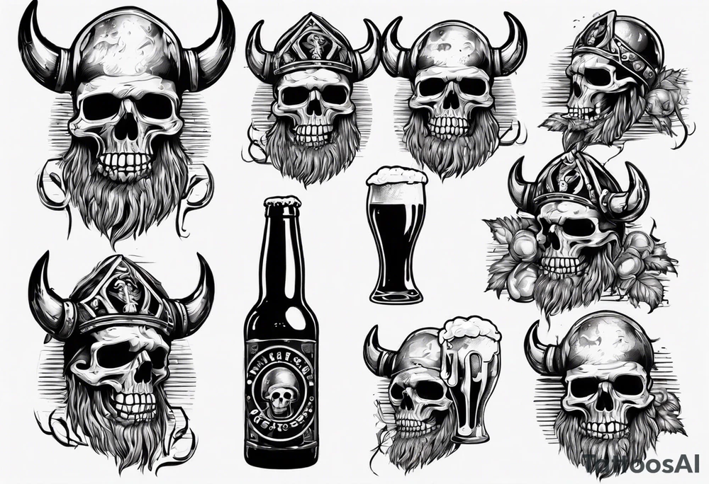 Viking skeleton drinking a beer tattoo idea