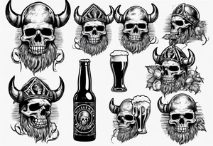 Viking skeleton drinking a beer tattoo idea