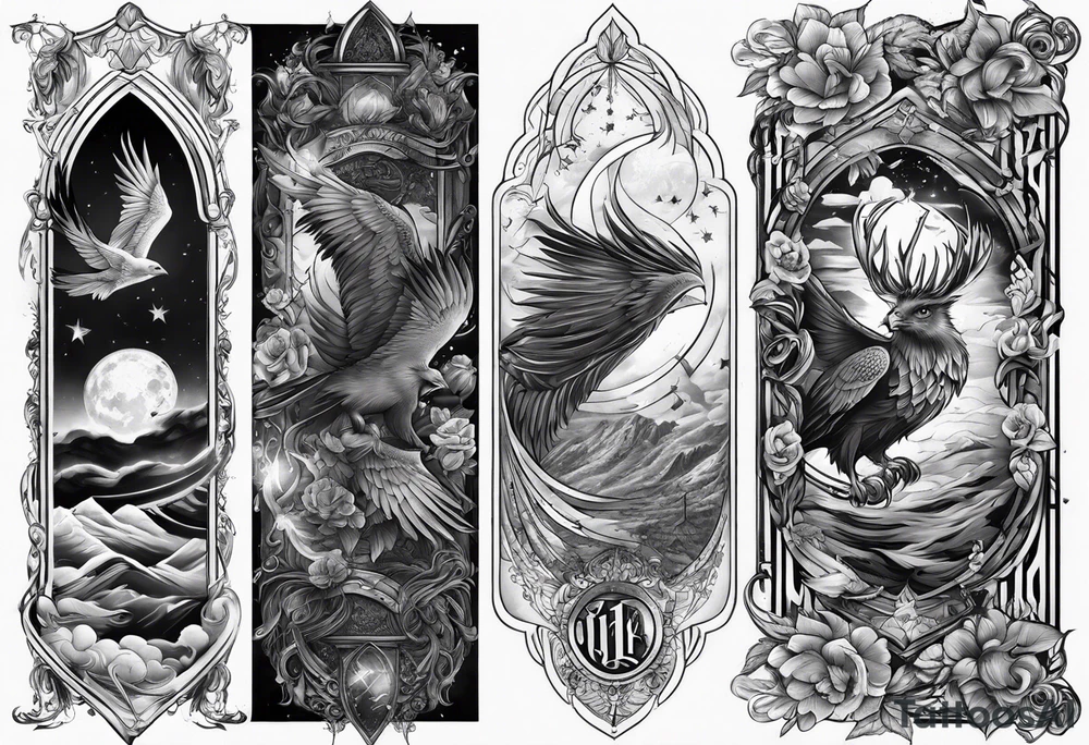 Harry Potter arm sleeve magic tattoo idea
