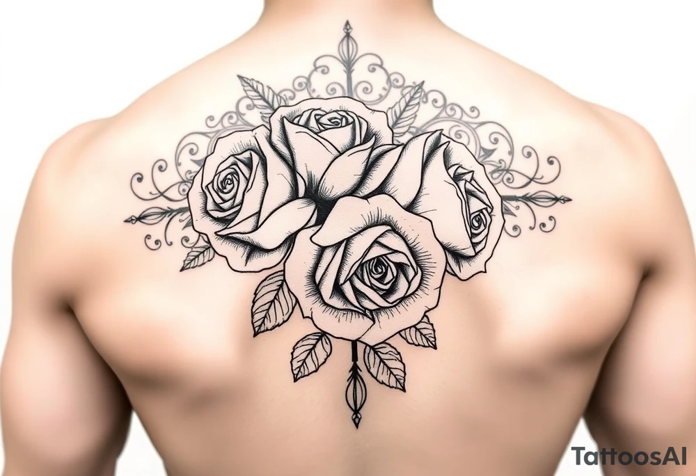 Roses with filigree background tattoo idea