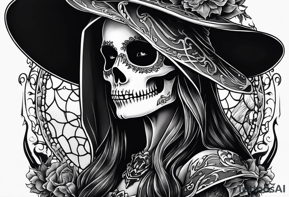 lady skeleton grim reaper satan tattoo idea