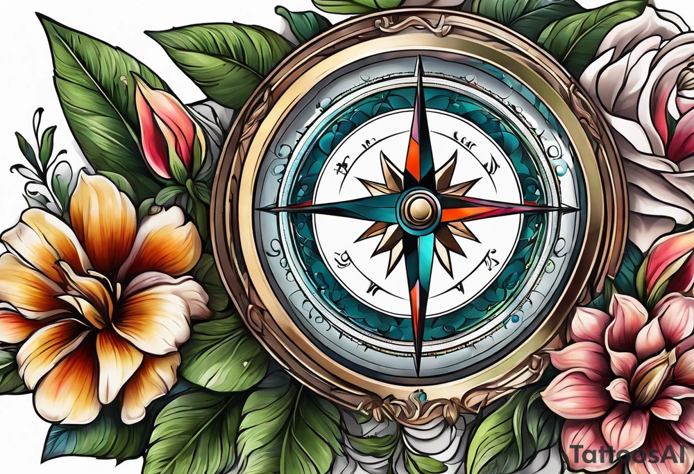 Compass , flower, cross tattoo idea