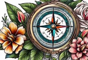 Compass , flower, cross tattoo idea