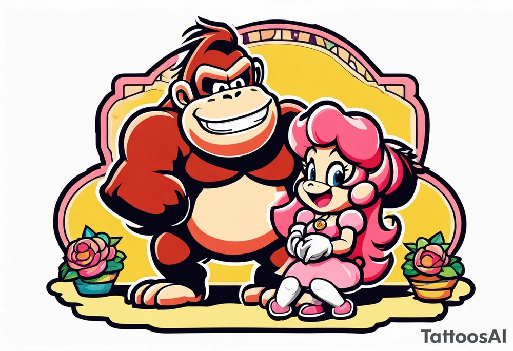 Donkey Kong holding sexy Princess Peach tattoo idea