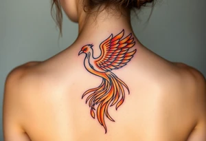 magnificent phoenix rising from golden flames with trailing embers tattoo idea