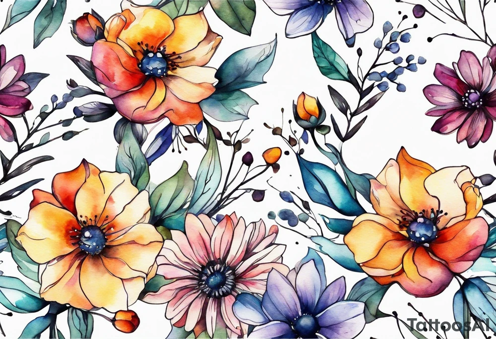 wild flowers all watercolor tattoo idea
