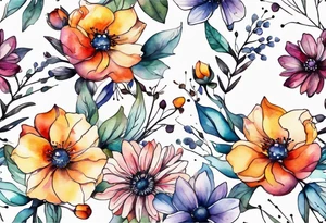 wild flowers all watercolor tattoo idea