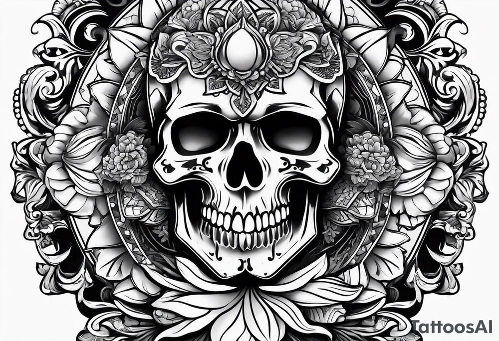 blackout style with skull arm desings tattoo idea