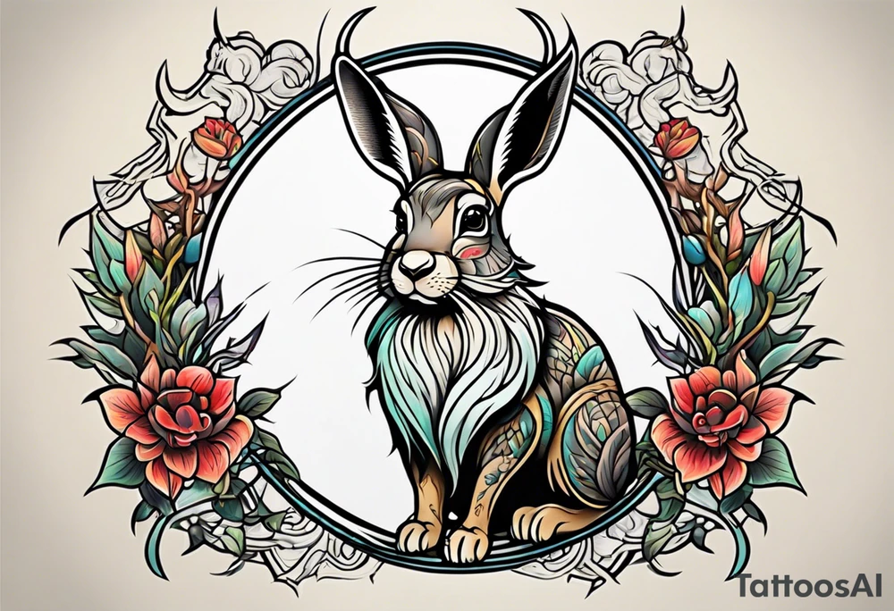 neo traditional jackelope tattoo idea