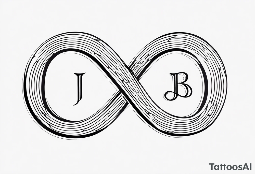 Infinity symbol, capital letter B in the center, capital letter J in the left side, capital letter J in the right side tattoo idea