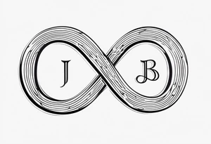 Infinity symbol, capital letter B in the center, capital letter J in the left side, capital letter J in the right side tattoo idea