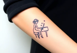woman playing piano under the stars tattoo idea