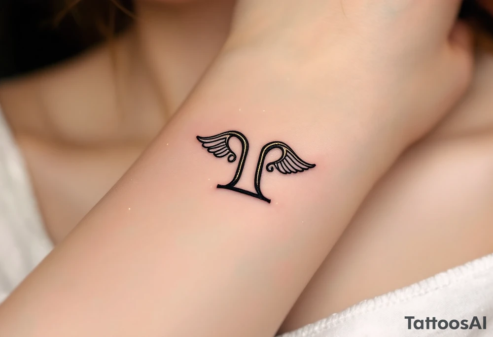 A delicate black and white Gemini glyph, subtly glowing with soft golden highlights. tattoo idea