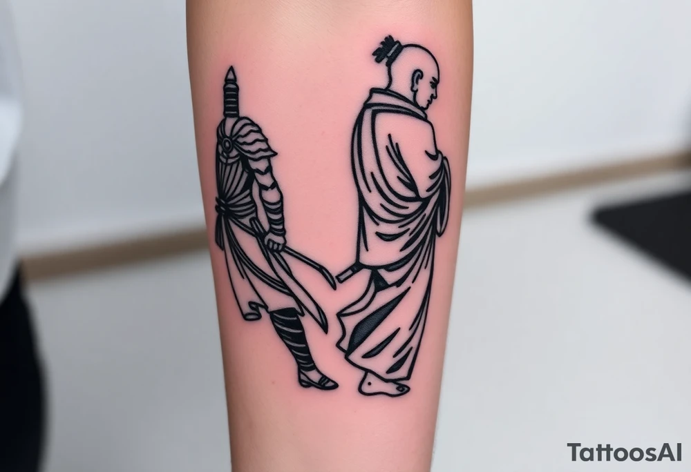 Warrior and Monk standing back to back tattoo idea