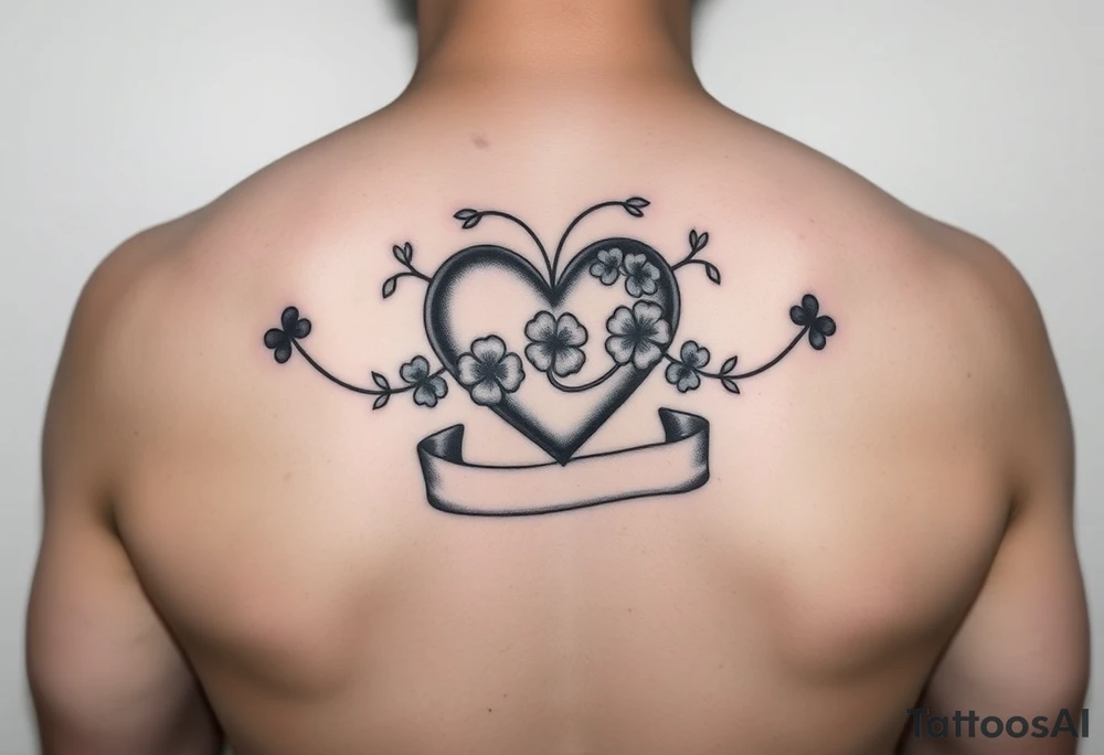 Cute Heart with Shamrocks and a banner tattoo idea