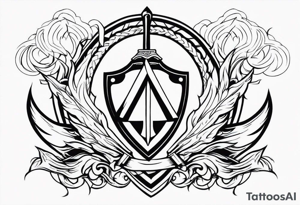 Valhalla shield valknut sword axe flames cloud tattoo idea Valhalla shield valknut sword axe flames cloud tattoo idea