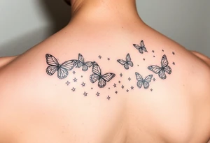 Trail of butterflies with pixie dust and shiny stars tattoo idea
