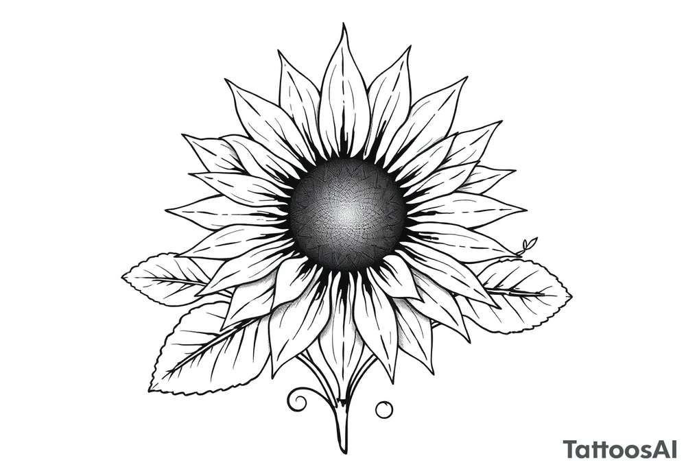 Sun rise sunflower with stem and leaves tattoo idea